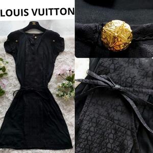 Louis Vuitton ルイヴィトン dress モノグラム ロゴボタン 黒 シルク ワンピース 金ボタン シルク ドレス silk M monogram 241006