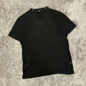 HUGO BOSS ヒューゴボス Vネックカットソー 半袖Tシャツ サイズS 無地 ブラック 黒 インナー メンズ トップス 最落なし （K20）