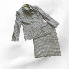 【美品】Aquascutum　シルク　千鳥チェック　セットアップ　金ボタン　9号