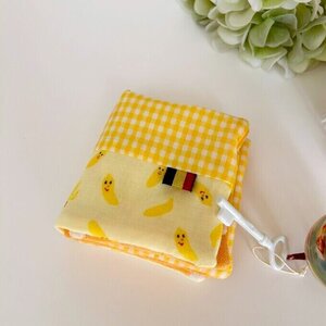 ハンドメイド*6重ガーゼ大判ハンカチ*バナナ*banana*イエロー*チェック*オレンジ*お布団ガーゼ*入園*入学