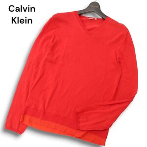 Calvin Klein カルバンクライン 通年 Vネック コットン ニット★ セーター Sz.M　メンズ 赤　C4T07366_8#L