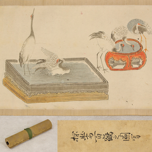 【模写】狩野探幽 巻物 百鶴之図 全長7ｍ程度 合せ箱 江戸時代前期の画家