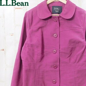 0o26090■エルエルビーンL.L.Bean■フランネル ジャケット■M■丸襟■レッドパープル（赤紫）　ブルゾン　コート　レディース古着