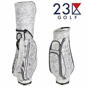 新品 5.3万 23区ゴルフ カモフラ柄 キャディバッグ 9.5型 3.8kg 白系 【K22580】 23区 GOLF カート セパレーター ショルダー フード付