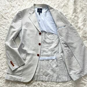 希少 Brooks Brothers ブルックスブラザーズ テーラードジャケット リネン 麻 ジャケット ストライプ 茶系ボタン 水色 ブルー M