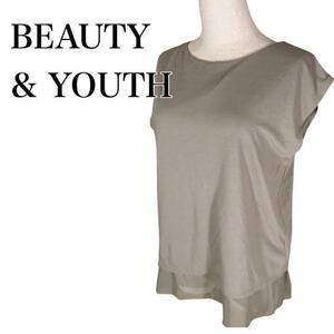 M389 ユナイテッドアローズ ビューティアンドユース BEAUTY&YOUTH カットソー キャップスリーブ シアー バックスリット レース レディース