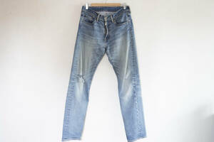 ☆Levis 505/レギュラー ストレートジーンズ/ダメージデニム/レザーパッチ/W30L33/レギュラー品/汚れ無し・右ひざダメージ/雰囲気抜群☆