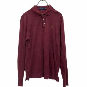 POLO RALPHLAUREN 長袖 ポロシャツ S バーガンディ ポロラルフローレン ワンポイントロゴ ロンT 古着卸 アメリカ仕入 a610-8147