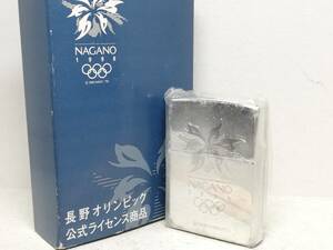 N247-195【未使用品】ZIPPO/ジッポー　オイルライター　1998長野オリンピック 銀メッキ　A/ⅩⅡ