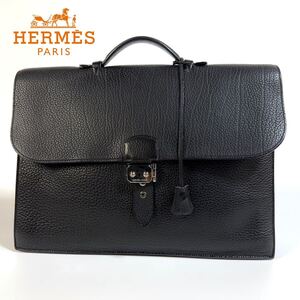 【美品】HERMES エルメス サックアデペッシュ 41 トゴ レザー ブリーフケース ビジネスバッグ ブラック シルバー □O刻印 11年製 カデナ付