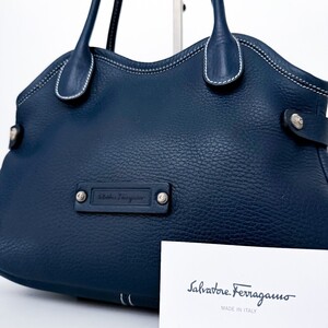 1円■未使用級■最高級ライン■入手困難色■Salvatore Ferragamo フェラガモ ロゴ トートバッグ ビジネス メンズ レディース レザー ブルー