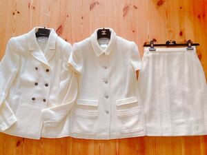【CHANEL】シャネル　半袖/長袖ジャケット2点&スカート　3点セット　スーツ　ホワイト　白　36/38サイズ
