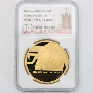 2020 英国 007 ジェームズ・ボンド 第3貨 200ポンド 金貨 2オンス プルーフ NGC PF 70 UC 最高鑑定 完全未使用品 元箱付 イギリス 金貨