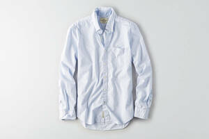 * AE アメリカンイーグル AEO Microstripe Button-Down 長袖シャツ ストライプ ボタンダウンシャツ M / Light Blue *