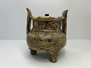 中国古美術 唐時代 黄釉 香爐 唐物 中国美術 香道具 香炉 中国古玩 茶道具 時代品 木蓋付