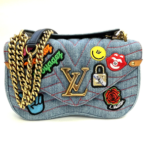 【中古】ルイヴィトン　LOUIS VUITTON 　ニューウェーブ　チェーンバッグ　MM　M52566　デニム　インディゴ　刺繍　ショルダーバッグ