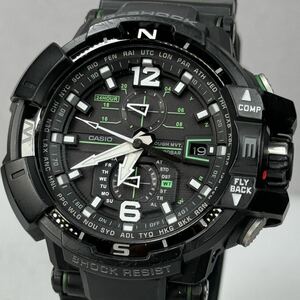 極美品 G-SHOCK GW-A1100-1A3JF グラビティマスター タフソーラー 電波受信 電波ソーラー マルチバンド6 方位計搭載 ブラック グリーン