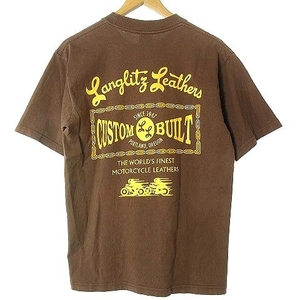 ラングリッツレザー Langlitz Leathers Tシャツ 半袖 ロゴ 前後プリント クルーネック 茶 ブラウン M ■GY99 メンズ