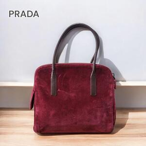 PRADA プラダ ハンドバッグ スエード ボルドー