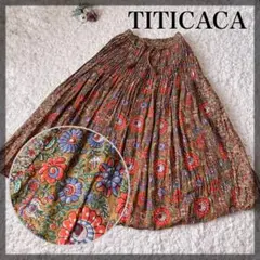 美品　TITICACA 花柄プリーツロングスカート　フリーサイズ　総柄