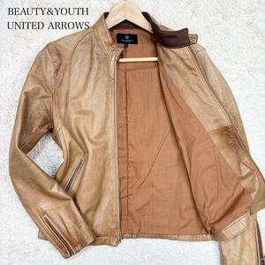 BEAUTY&YOUTH UNITED ARROWS ユナイテッドアローズ メンズ ライダースジャケット レザージャケット シングル 羊革 ラムレザー Mサイズ