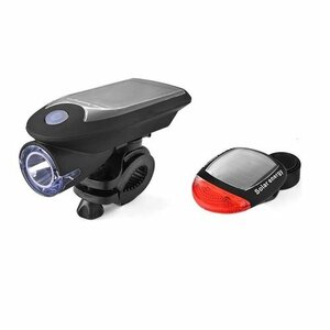 【vaps_7】ソーラーパネル付 自転車LEDライト USB充電 ソーラー充電 ヘッドライト テールライト 防水 テールランプ 送込