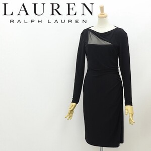 ◆LAUREN RALPH LAUREN ローレンラルフローレン DRESS ドレス チュール切替 シャーリング ストレッチ ワンピース 黒 ブラック 2