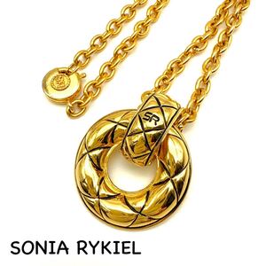 SONIA RYKIEL｜ソニアリキエル ネックレス【アクティ】SR ロゴ キルティング サークル ゴールドカラー ロング ヴィンテージ ac1024