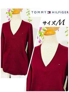 TOMMY HILFIGER　トミーヒルフィガー　Vネック　ニット　セーター　エンジ　 レディースM　ゴルフにも　レディースM