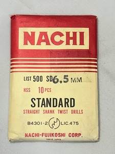 未使用 NACHI スタンダードストレート ドリル リスト 500 SD6.5 MM 10本 B4301-2 C LIC.475 NACHI-FUJIKOSHI CORP. TOKYO JAPAN
