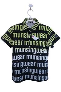 【美品】Munsingwear(マンシングウェア) ポロシャツ 黒黄緑ブランド文字総柄 レディース L ゴルフ用品 2405-0254 中古
