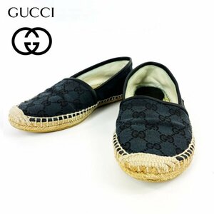 ★クリーニング済み★ GUCCI グッチ GGキャンバス エスパドリーユ スリッポン シューズ レディース ネイビー 22.5cm スペイン製 定価8万円