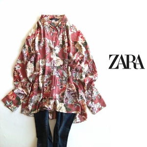 ザラZARA　花柄プルオーバーシャツチュニック　Mサイズ