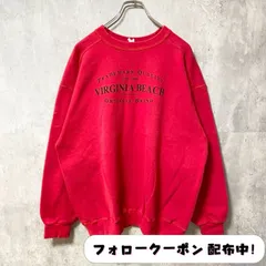 古着 used　USA製　90s　VIRGINIA BEACH　長袖プリントスウェット　トレーナー　クルーネック　赤　秋冬服