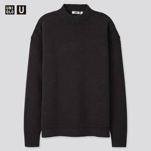 ★人気 UNIQLO U ミドルゲージモックネックセーター 黒 M ユニクロ 長袖 ウール ニット カジュアル ブランド メンズ