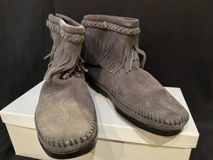 未使用 MINNETONKA ミネトンカ フリンジ バックジップ ブーツ 6.5/23.5cm グレー スェード フリンジ ネイティブ アメリカ インディアン USA