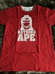 ア ベイシングエイプ A BATHING APE リバーシブル 半袖Tシャツ Mサイズ 赤×白