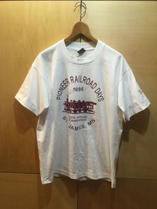 ビンテージ 機関車 Tシャツ パイオニア レイルロード デイズ 古着 電車 デッドストック 白