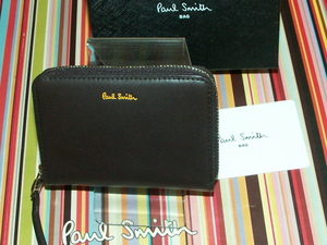 PSC102-Ｗ　新品本物即決　ポールスミス　Paul Smith　牛革　カラーロゴラウンドジップ　定期入れ　コインケース　カードケース　箱付き