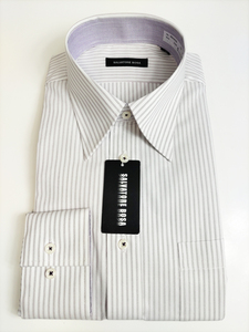 形態安定シャツ 43-84 パープルストライプ デザインシャツ レギュラーカラー 長袖 新品 カッターシャツ 5BA002S-2
