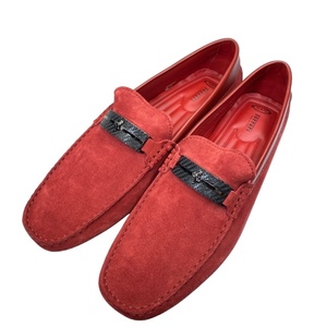 【未使用】TODS トッズ Ferrari フェラーリ ローファー ドライビングシューズ 靴 レザー スエード レッド [サイズ 10 1/2 (約29.5cm)]