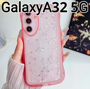 GalaxyA32 ケース　クリア　ピンク　ラメ　ウェーブフレーム　 可愛い