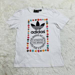 YT1808 adidas アディダス トレフォイル グラフィックフラワーデザイン ロゴプリント Tシャツ Mサイズ 半袖 ホワイト 花柄