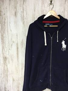 V354☆【90s ヴィンテージ ビッグポニー スウェットパーカー】RALPH LAUREN ラルフローレン アメカジ 紺 XL