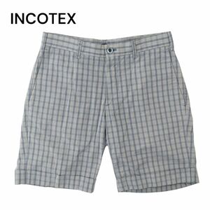 INCOTEX インコテックス SLOWEAR 春夏 裾折り返し★ チェック柄 ハーフ ショート パンツ Sz.44　メンズ ネイビー　A4B03067_6#P