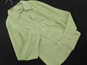 ネコポスOK L.L.Bean エルエルビーン フリル 切替 ストライプ シャツ sizeS/白ｘ緑 ■◇ ☆ edb9 レディース