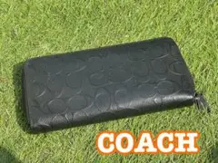 美品✨COACH 長財布　ラウンドファスナー　シグネチャー　ブラック　レザー