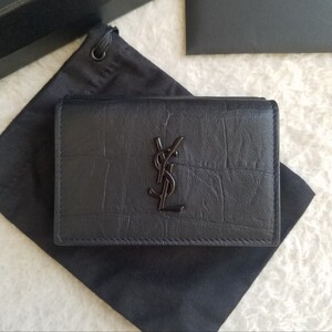 新品 SAINT LAURENT サンローラン クロコ モノグラム タイニー ウォレット 3つ折り財布 ブラック 529976 C9H0U 1000 国内完売