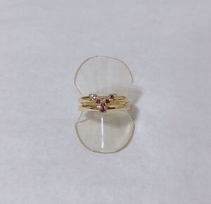 【質屋 尾張屋商店 東京】 ☆仕上済☆ K18YG イヴ・サンローラン ルビーレディースリング #12 0.14ct Y字