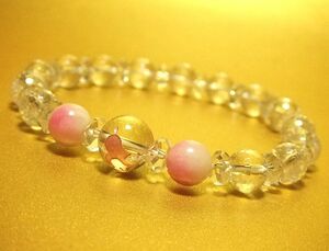 ★かわいいピンク★アローハート★水晶★ピンクジェード★アクアオーラ★パワーストーン　ブレスレット　ハンドメイド　アクセサリー